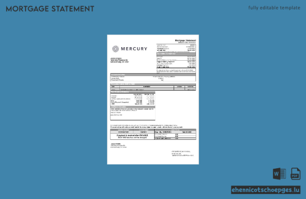USA CA San Francisco Mercury Bank Hypothekenauszug in Word- und PDF-Formaten – Beispielvorschau